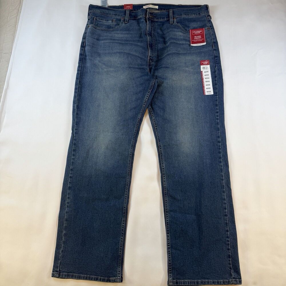 Levi Strauss Signature Gold Men's Relaxed Fit Flex Denim Blue Jeans 42x32 New